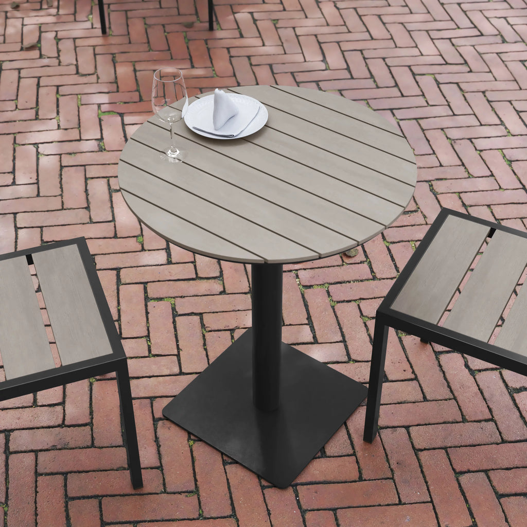 Round 24" Faux Teak Poly Slats Steel Frame Table N945