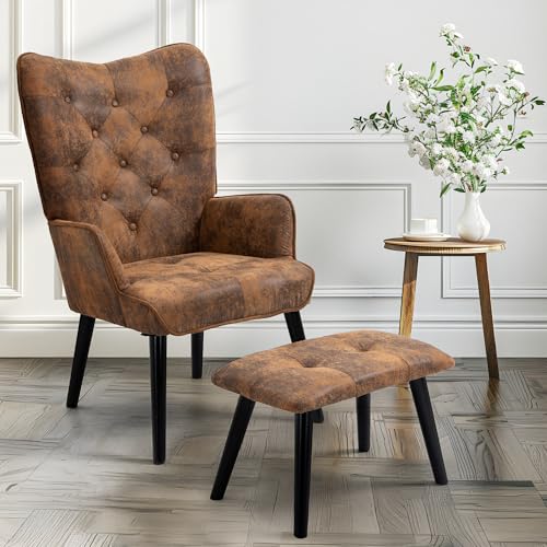 Brown Upholstered Accent Chair with Ottoman S273272