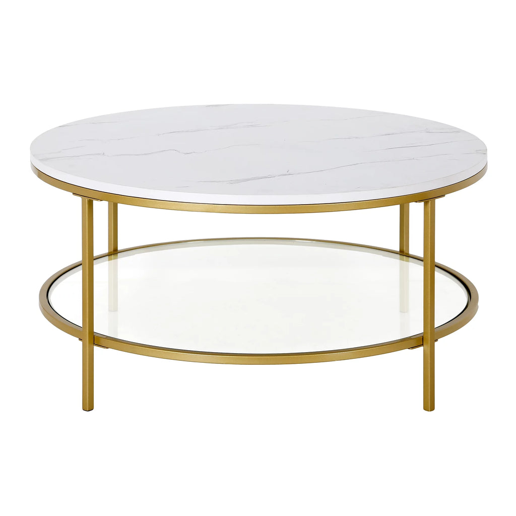 36" Wide Round Coffee Table with Faux Marble Top U651687