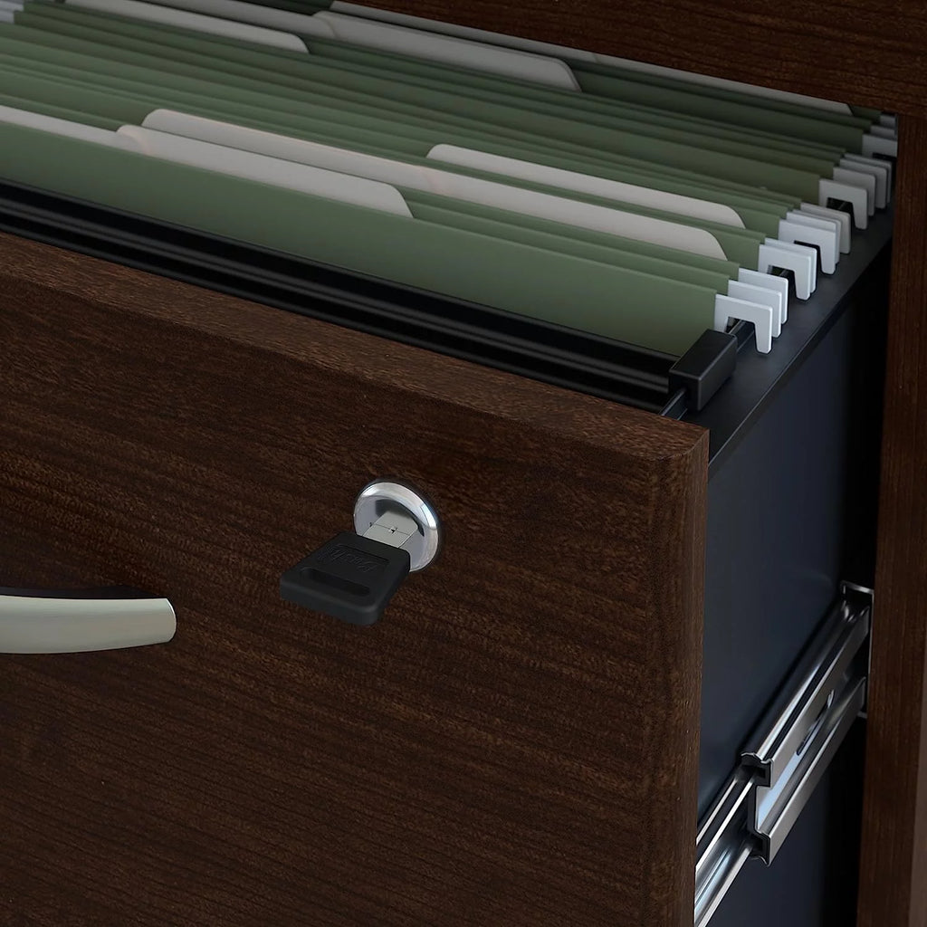 72W Corner Desk with 48W Return and Mobile File Cabinet in Mocha Cherry O84238