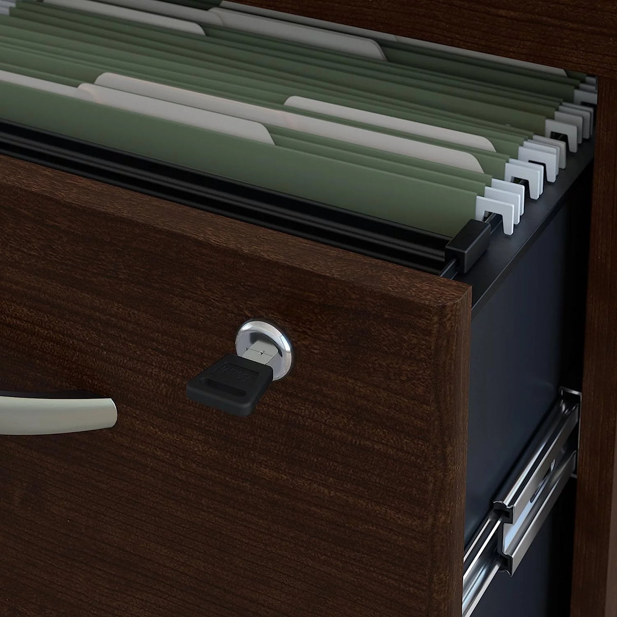72W Corner Desk with 48W Return and Mobile File Cabinet in Mocha Cherry O84238