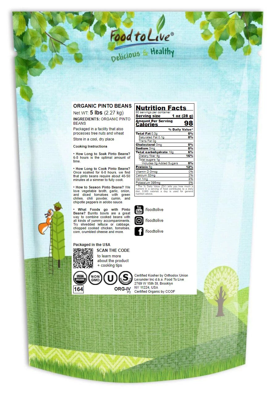 Organic Pinto Beans, 5 Pounds K434572