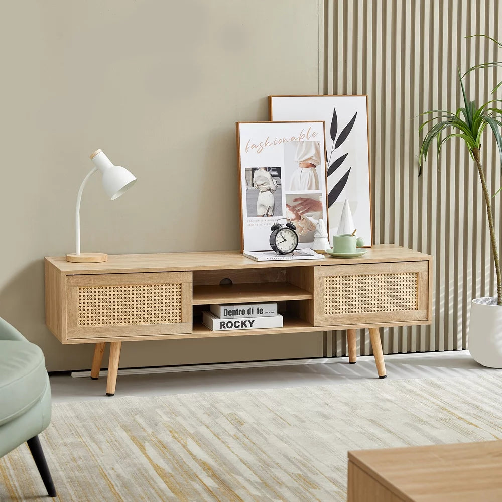 55 Inch Rattan TV Stand with Cabinet Storage V485461
