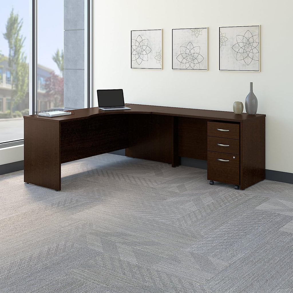 72W Corner Desk with 48W Return and Mobile File Cabinet in Mocha Cherry O84238