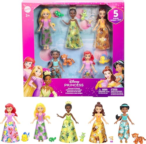 Disney Princess & Friends Set with 5 Posable Small Dolls & 5 Friend Figures M3076