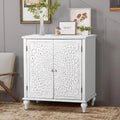 2-Door Retro Storage Cabinet with Carved Finch Feather Pattern White A99397