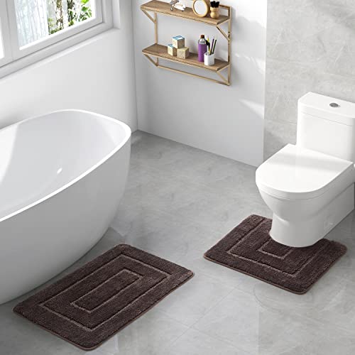 Chocolate Brown Leaf Print Bathroom Rugs, Shower Curtain and Towel Set S49394