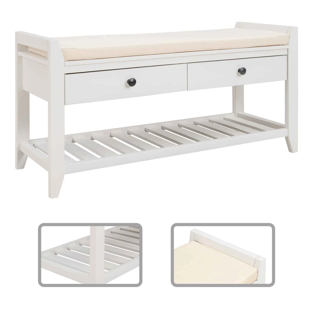 Wood Storage Bench with Cushion and 2 Drawers L323