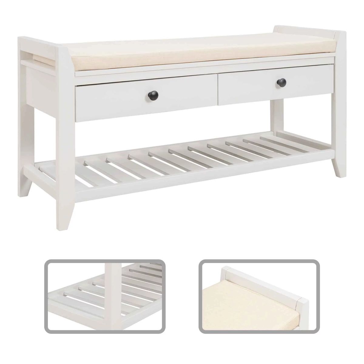 Wood Storage Bench with Cushion and 2 Drawers L323