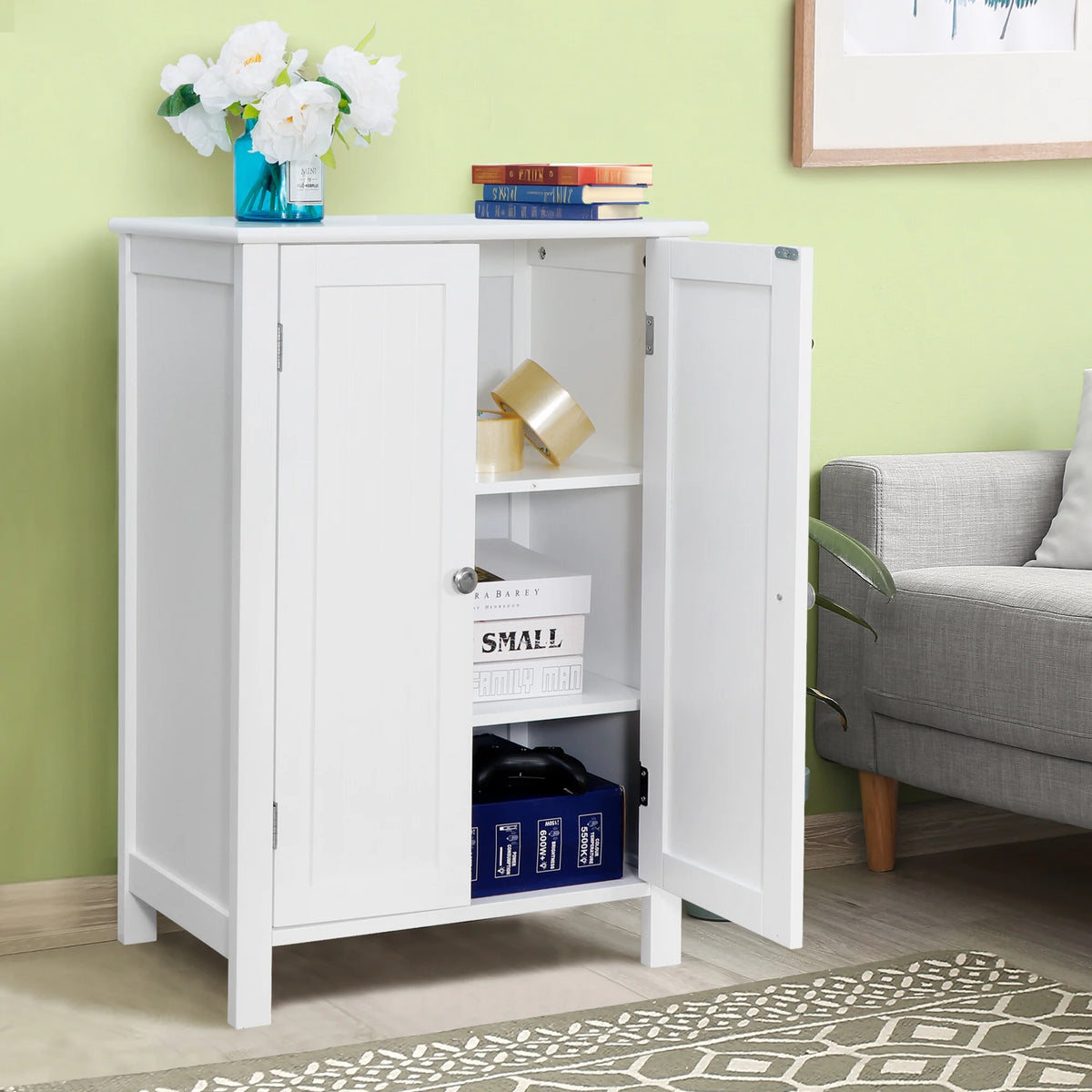 White 2-Door Wooden Bathroom Storage Cabinet M8023