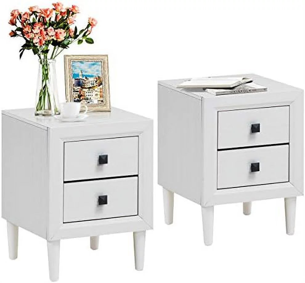 Set of 2 Grey 2-Drawer Nightstand with Solid Wood Legs R3574