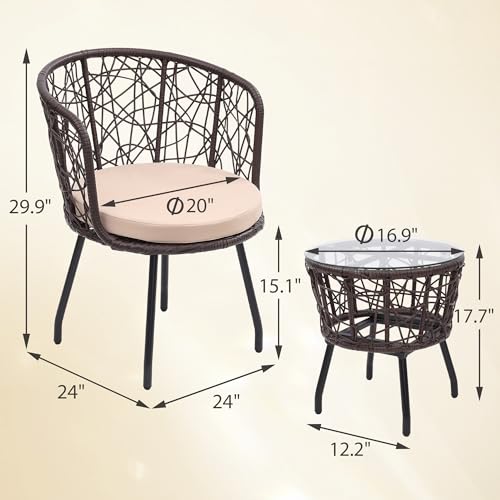 3 Pieces Beige All-Weather Wicker Patio Bistro Set C7196