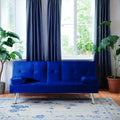 Blue Velvet Convertible Futon Sofa Bed with 2 Cup Holders R6527