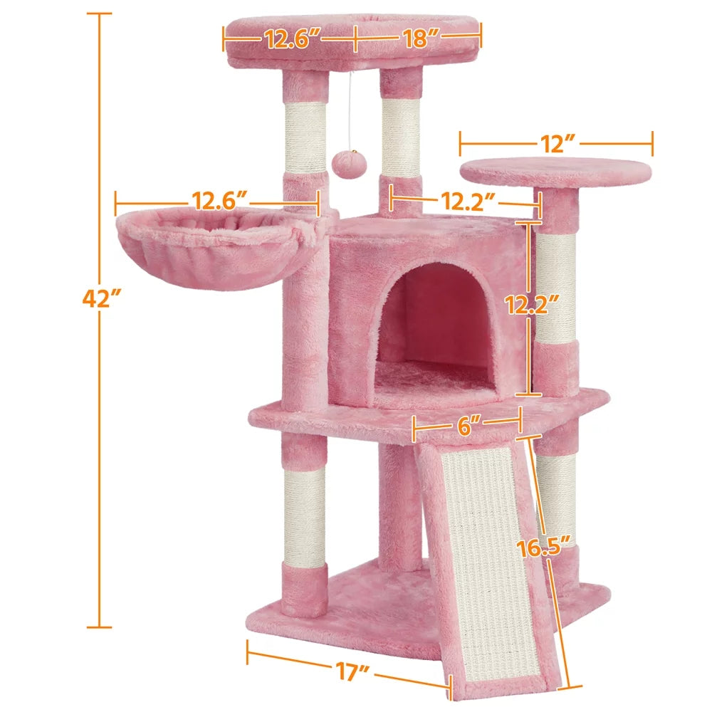 Pink Multilevel Cat Tree Tower with Condo and Perches A112