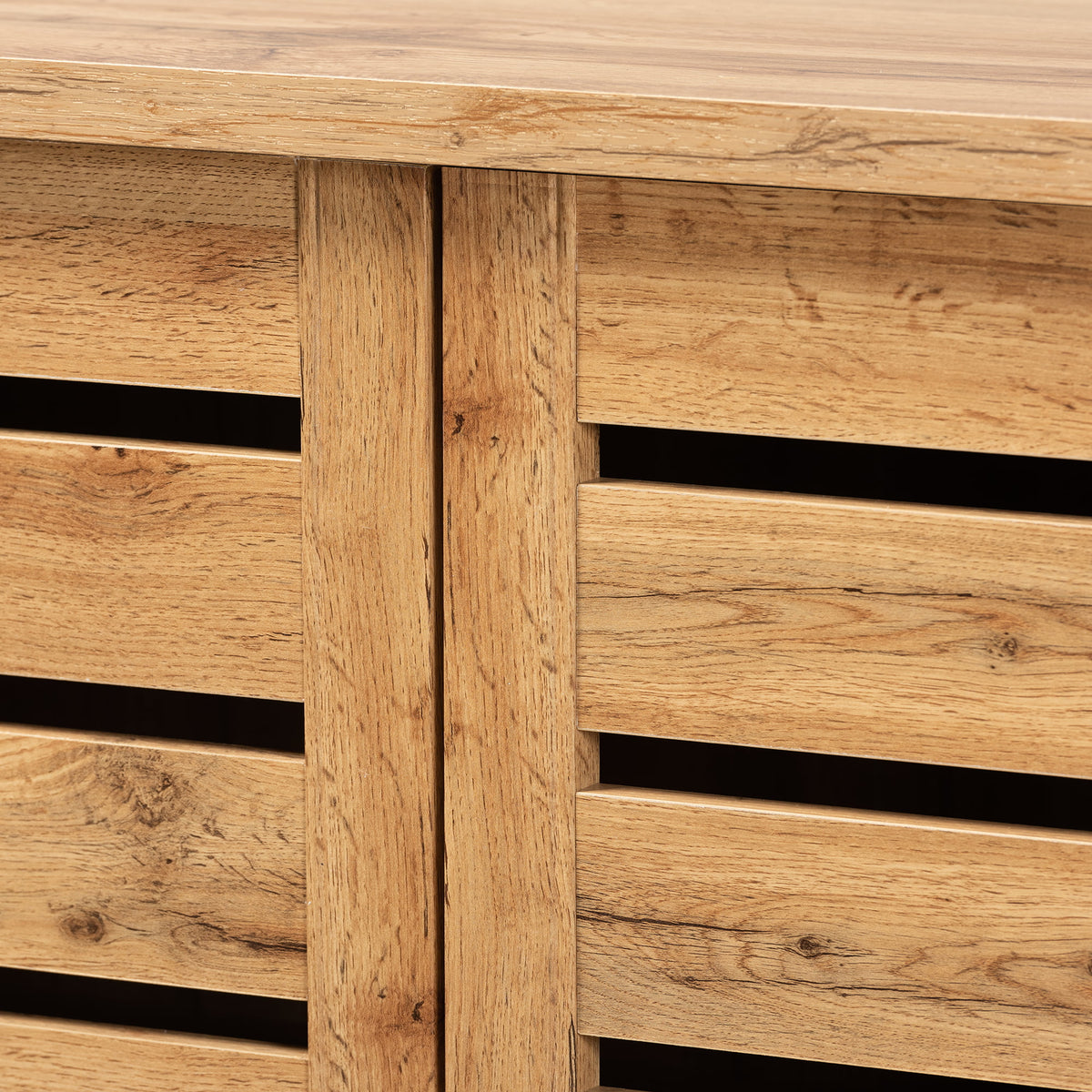 Oak Brown Finished Wood 2-Door Shoe Storage Cabinet N8205