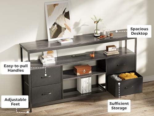 Black 4 Drawer TV Stand Dresser with Power Outlets and LED Lights F39969