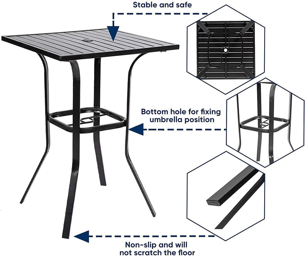 Black Metal Patio Bar Table with Umbrella Hole V450