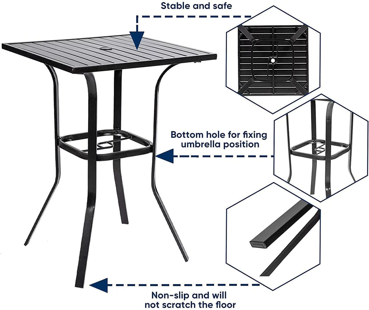 Black Metal Patio Bar Table with Umbrella Hole V450
