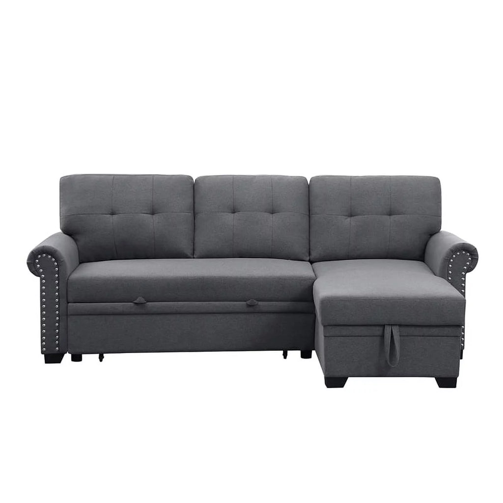 Dark Gray Reversible Fabric Sleeper Sofa with Storage Chaise O805