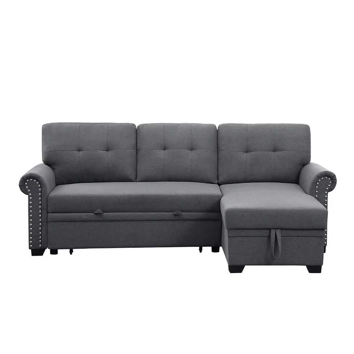 Dark Gray Reversible Fabric Sleeper Sofa with Storage Chaise O805