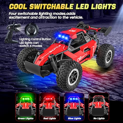 Remote Control Car with LED Lights, 2.4GHz 2WD Monster Truck, Red X451