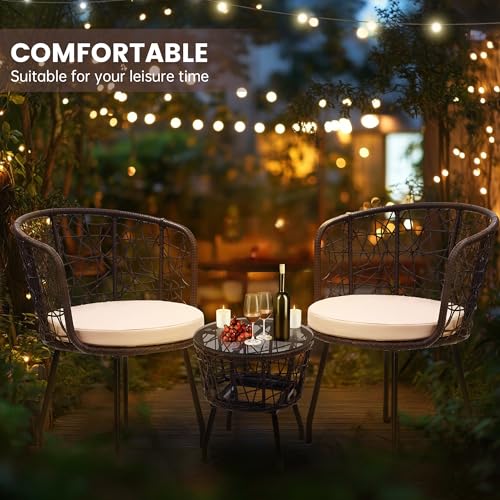 3 Pieces Beige All-Weather Wicker Patio Bistro Set C7196