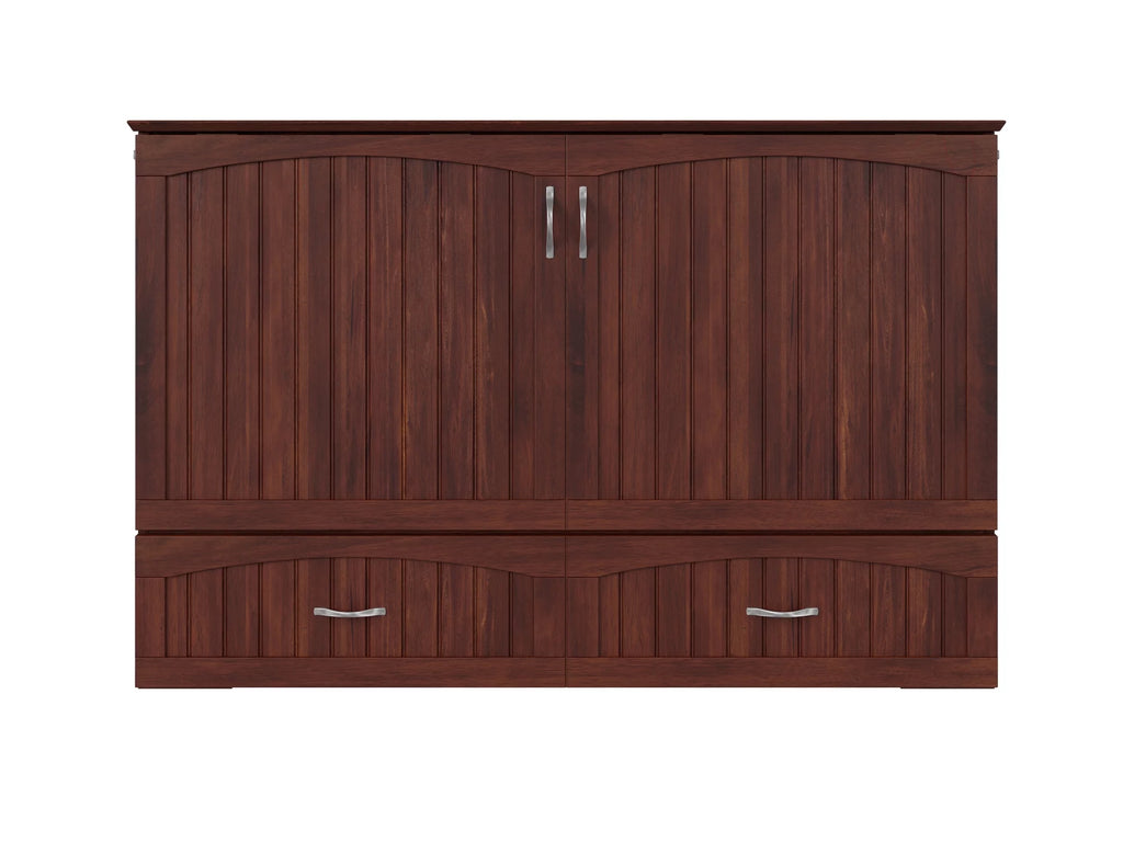Queen Wood Murphy Bed Chest with Mattress, Drawer & Charger in Walnut S151252