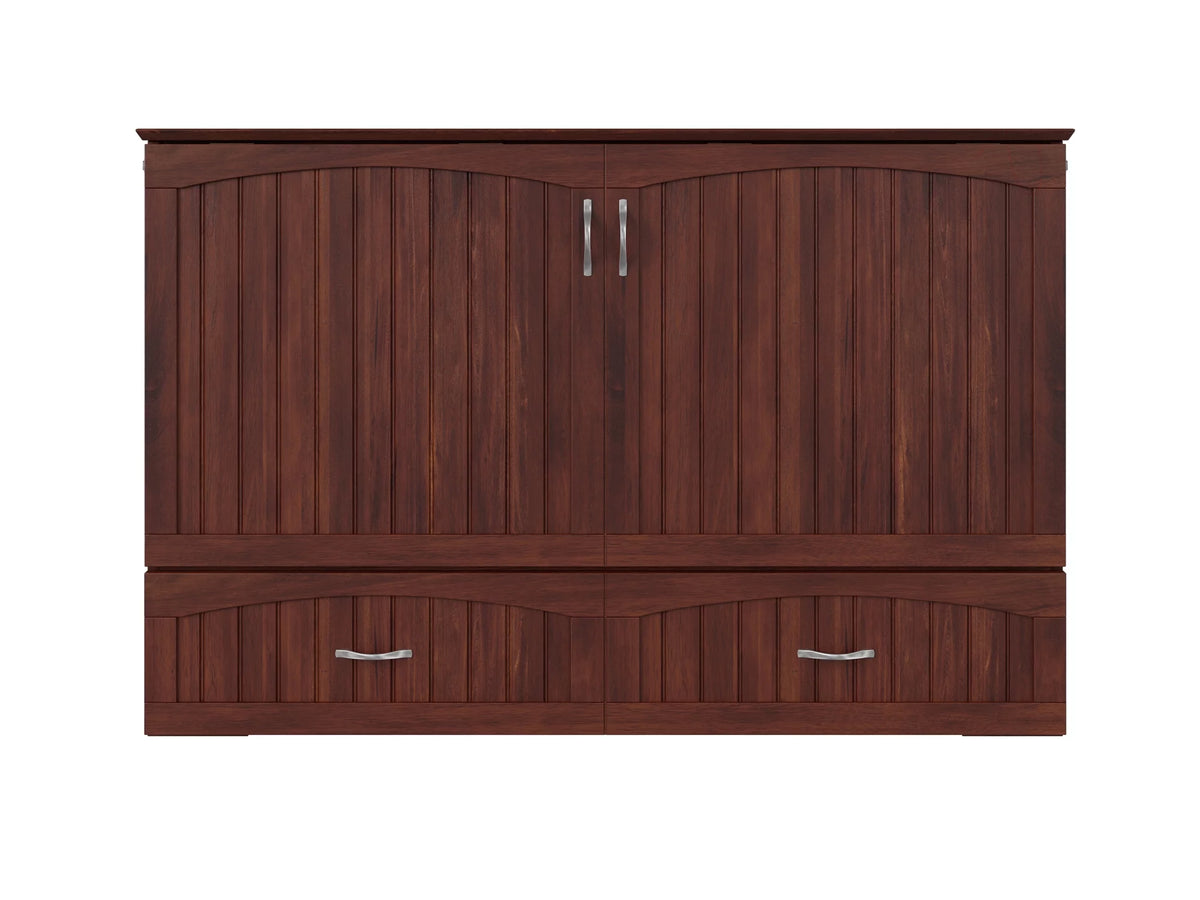 Queen Wood Murphy Bed Chest with Mattress, Drawer & Charger in Walnut S151252