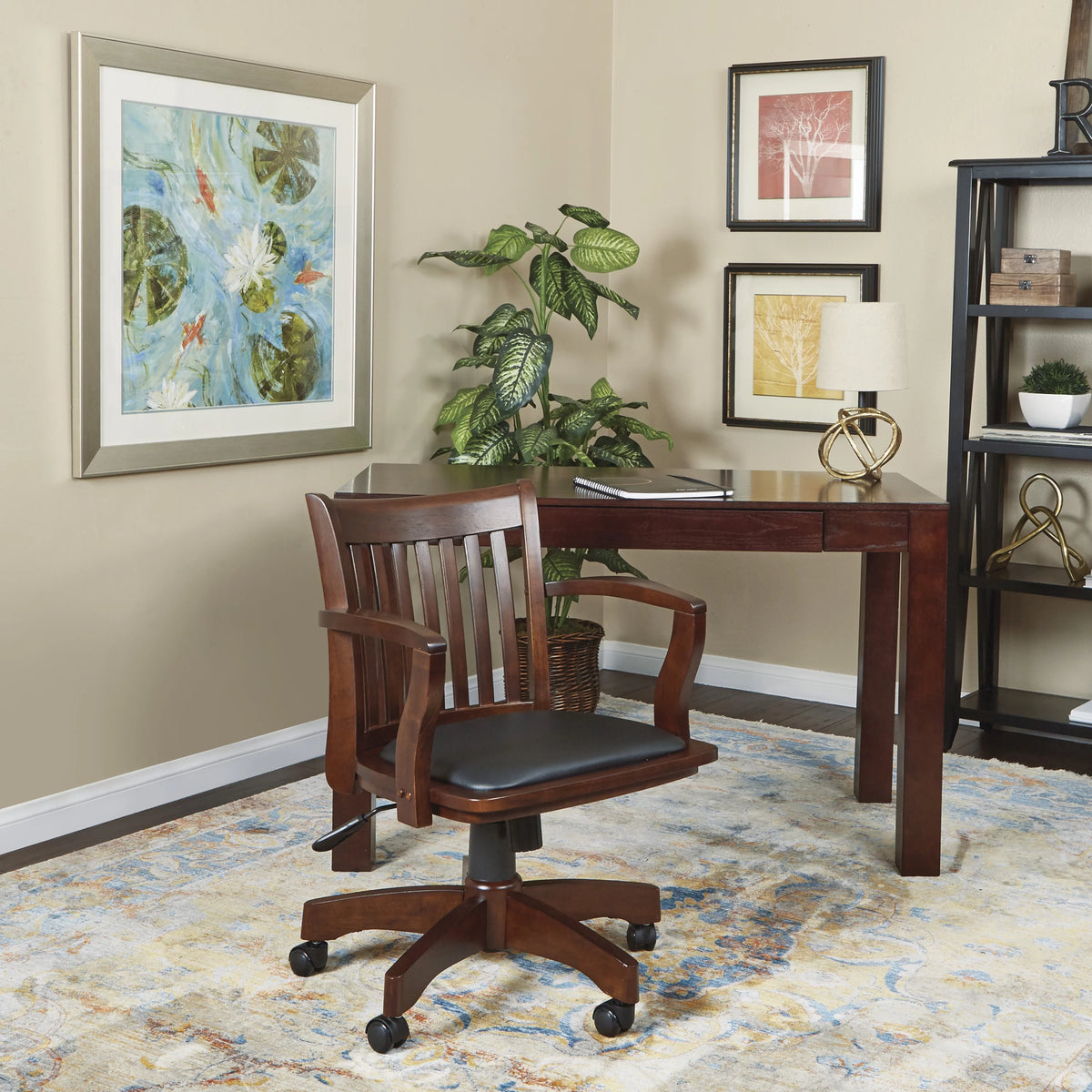 Espresso Finish Black Vinyl Bankers Chair D8213