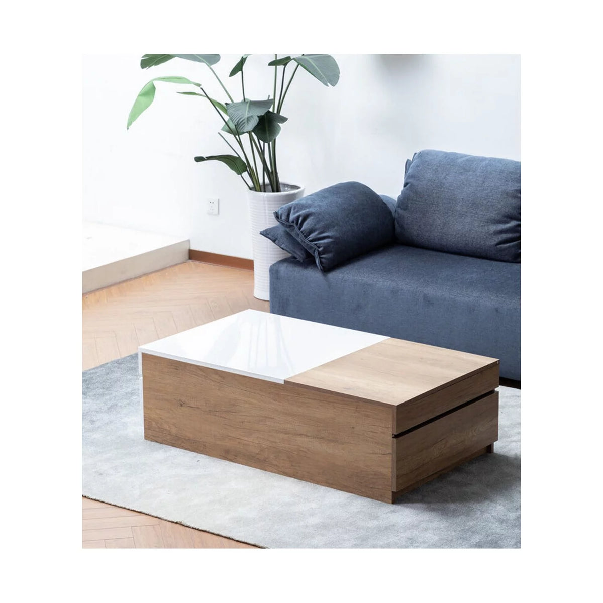 Light Brown Wood Coffee Table with 2 Drawers H733030