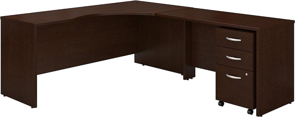 72W Corner Desk with 48W Return and Mobile File Cabinet in Mocha Cherry O84238