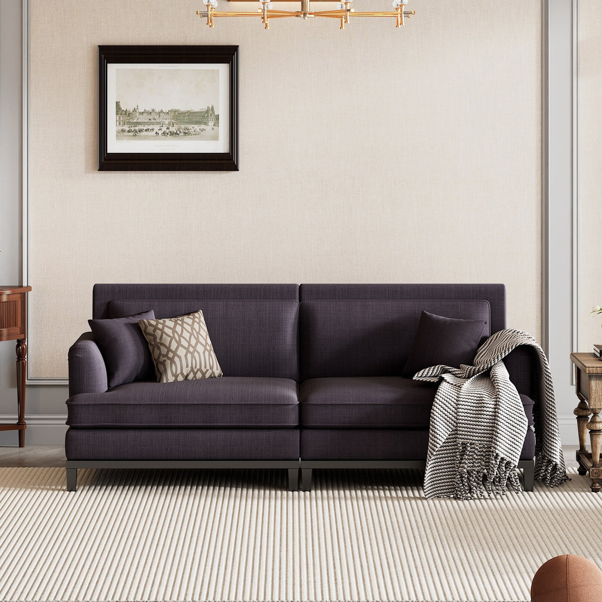 Grey Sleeper Loveseat with 2 Throw Pillows Y451