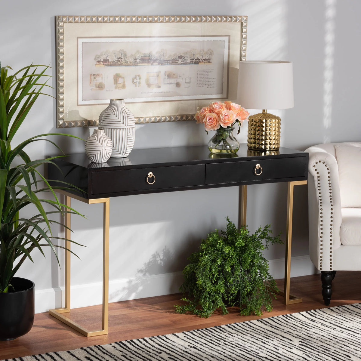 Modern Wood and Metal 2 Drawer Console Table R61300