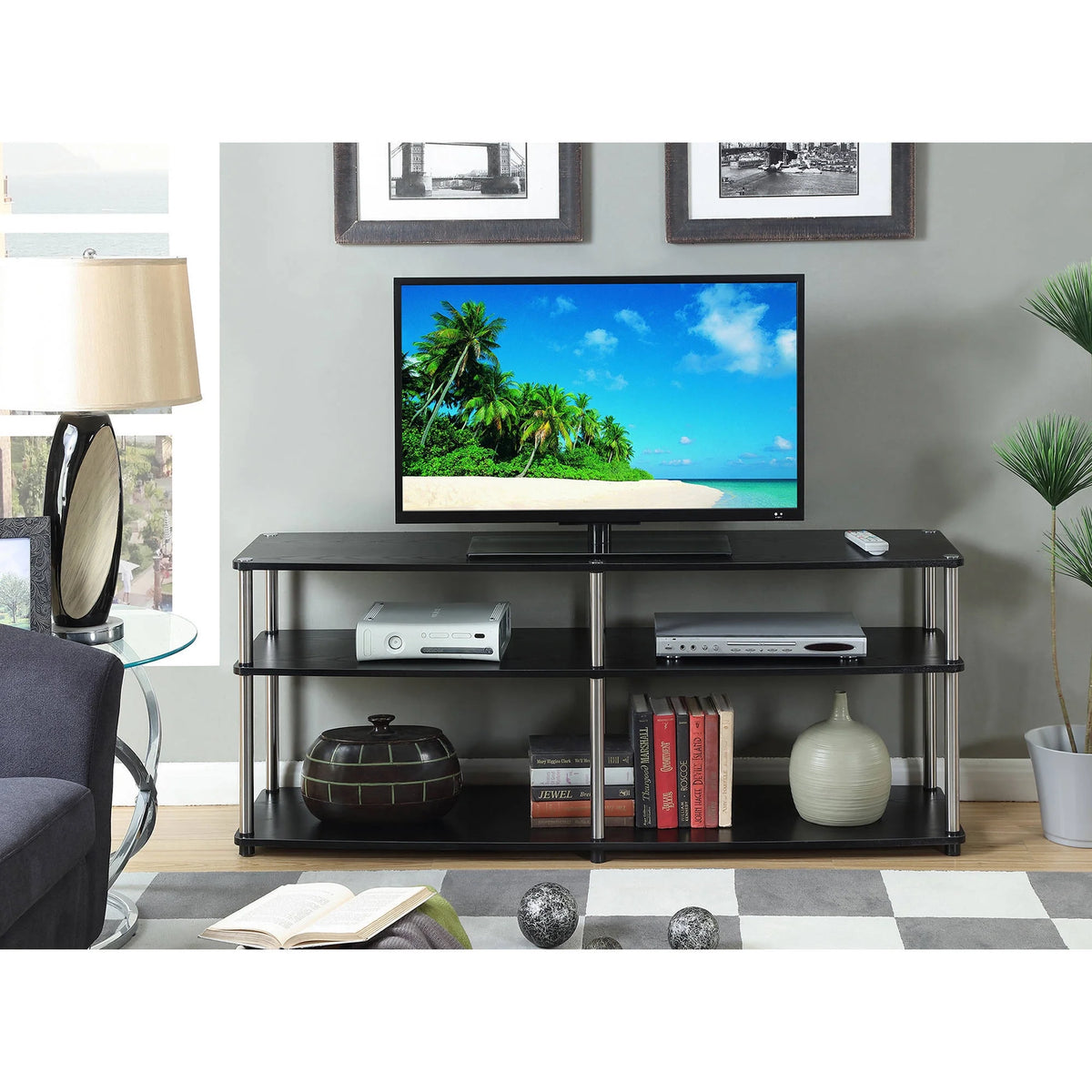 Black 3 Tier Wide TV Stand Z980956