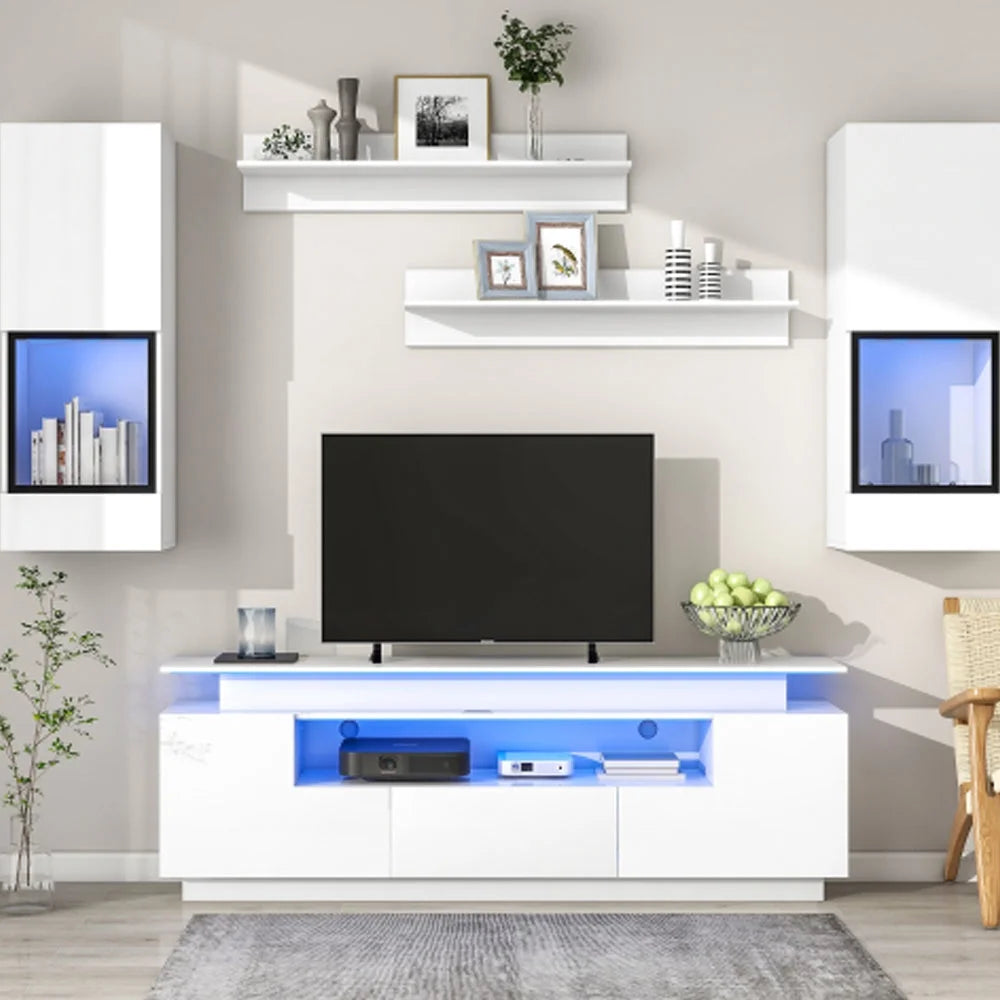 White 5 Pieces Wall Mounted Floating TV Stand Set E892681