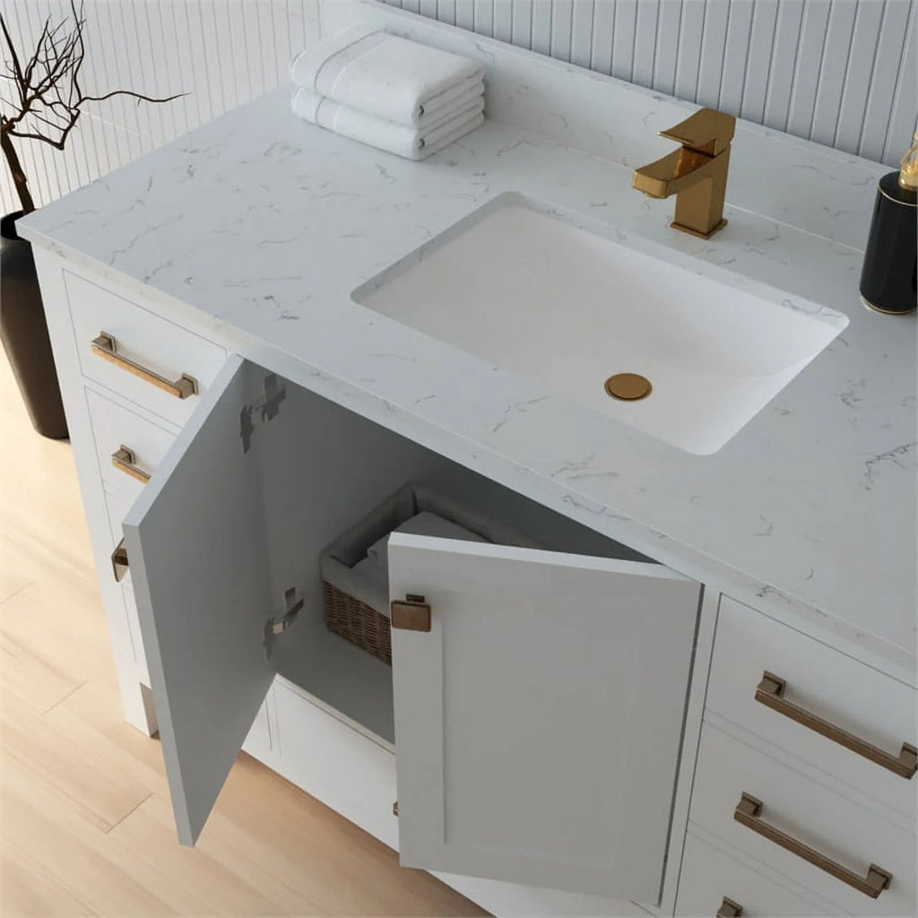 84" Double Sink Bathroom Vanity White Stone Top D623062
