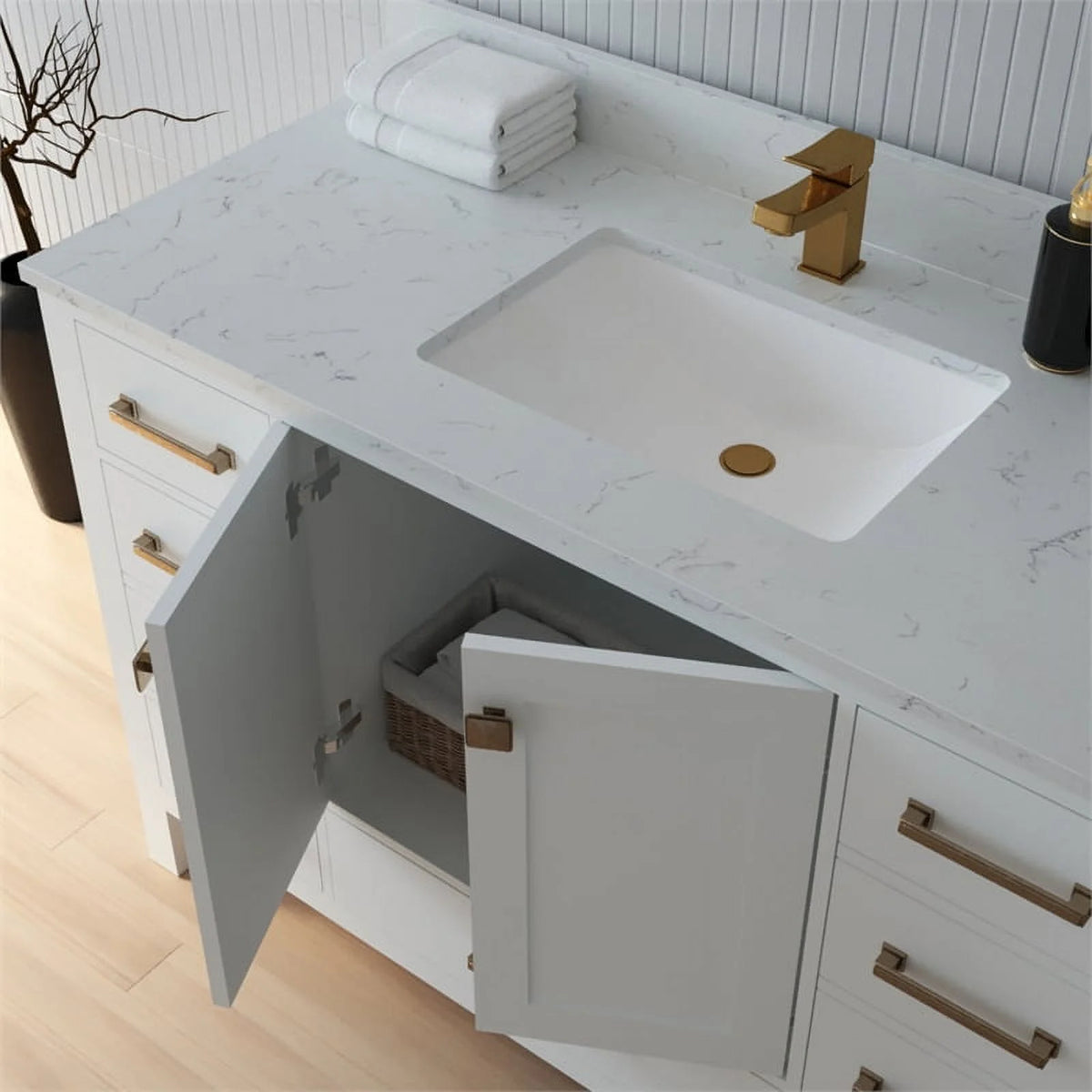 84" Double Sink Bathroom Vanity White Stone Top D623062