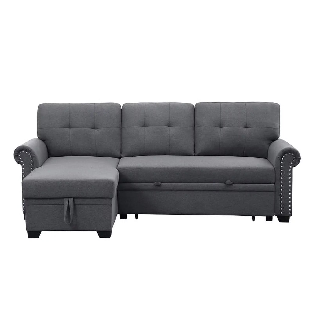Dark Gray Reversible Fabric Sleeper Sofa with Storage Chaise O805