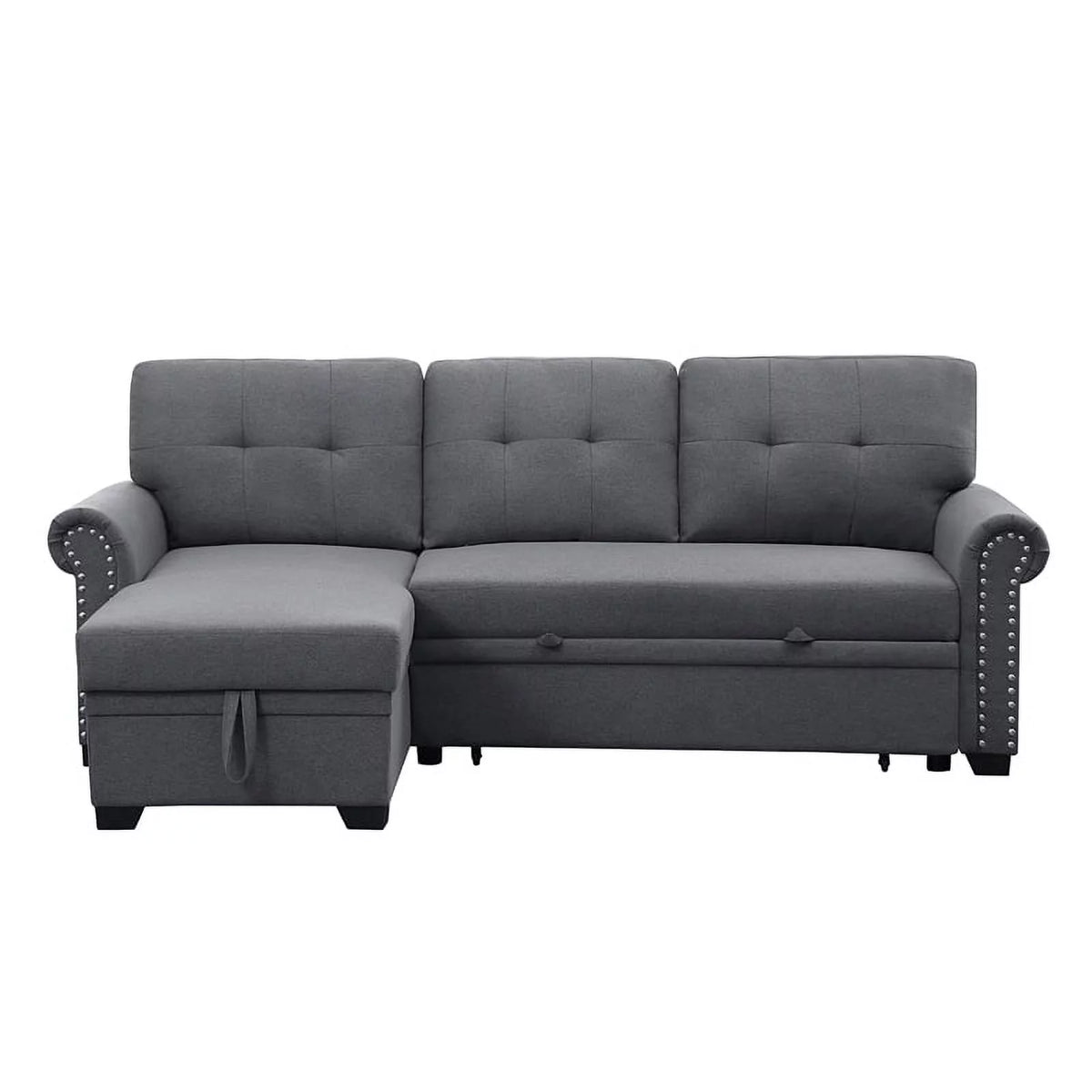 Dark Gray Reversible Fabric Sleeper Sofa with Storage Chaise O805