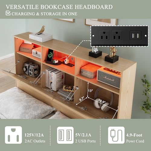 Queen Size Wood Bed Frame with Storage Headboard and 4 Drawers S898