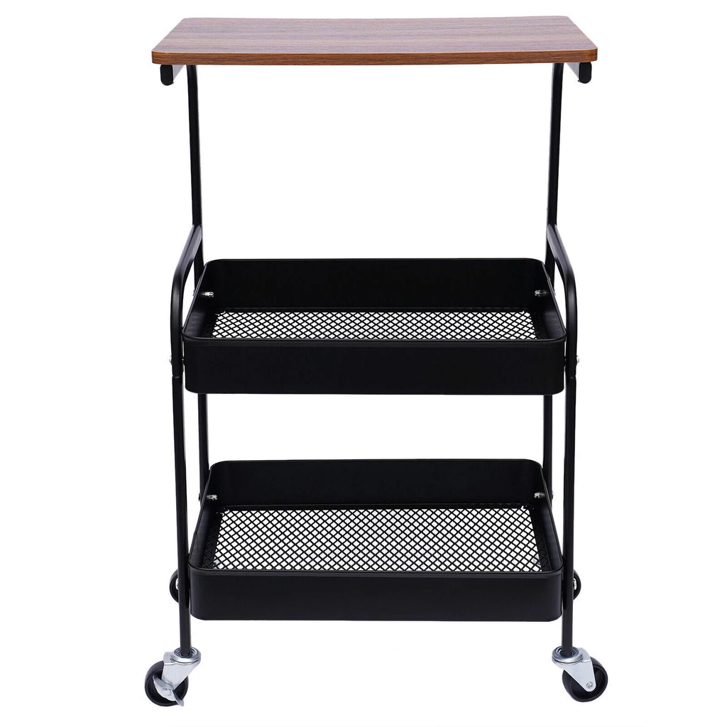 3 Tier Rolling Printer Cart with Wheel (Black+Brown) Q502