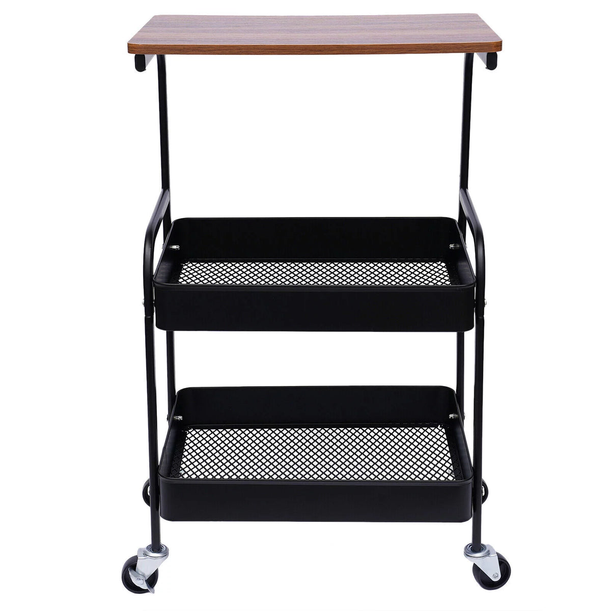 3 Tier Rolling Printer Cart with Wheel (Black+Brown) Q502