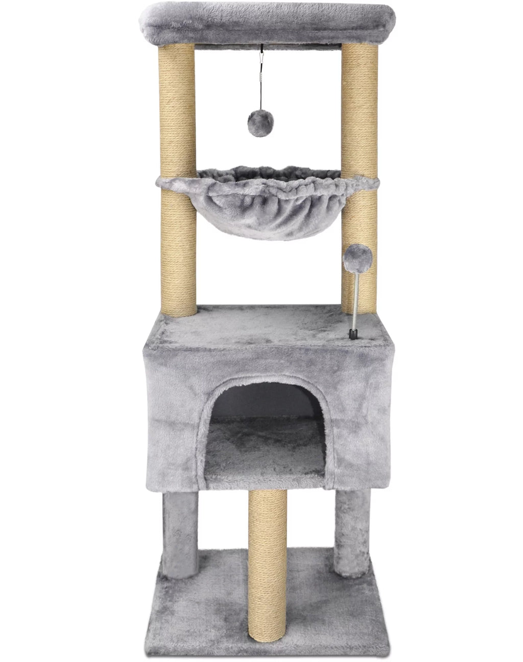 43.3" Grey Cat Tree with Condo Hammock Scratching Posts S66003