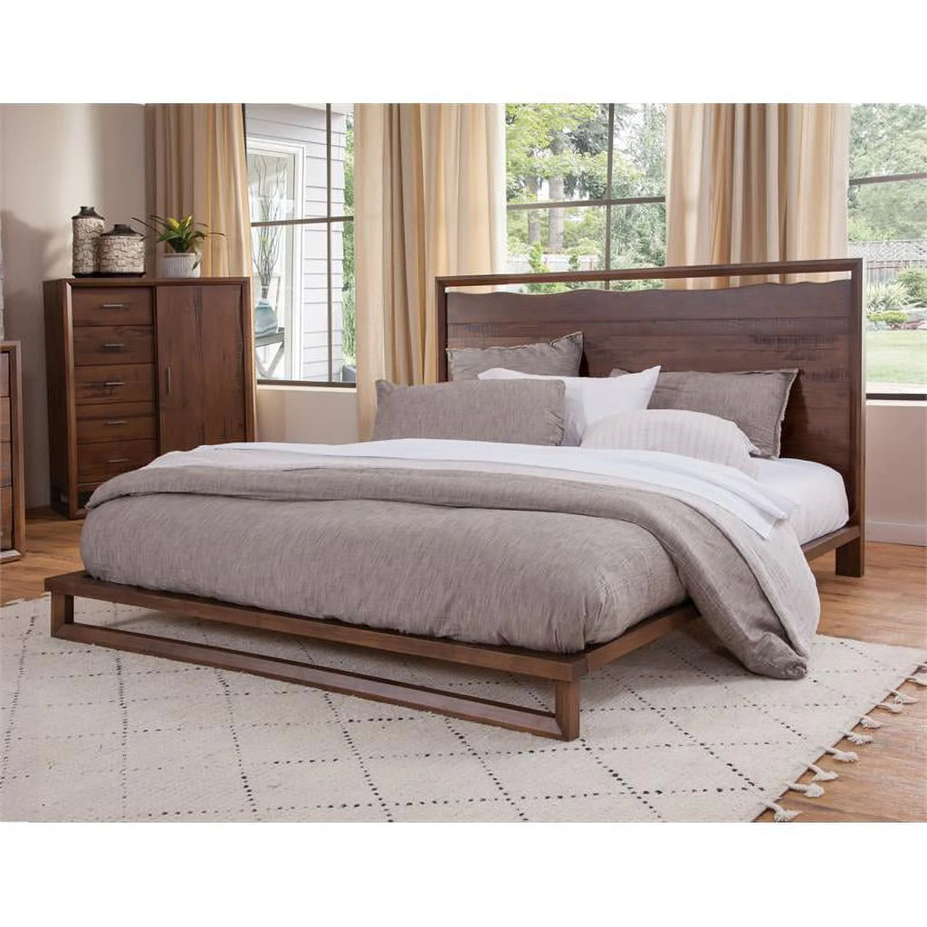 Queen Mocha Brown Wood Platform Bed T734