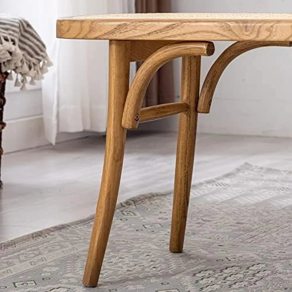 Wood Dining Bench with Rattan Seat I444293