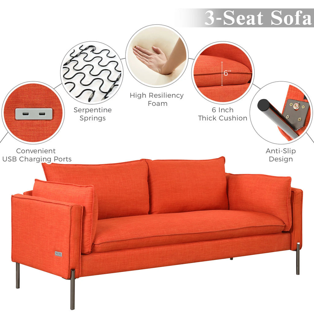 3 Seat Linen Fabric Upholstered Sofa I603