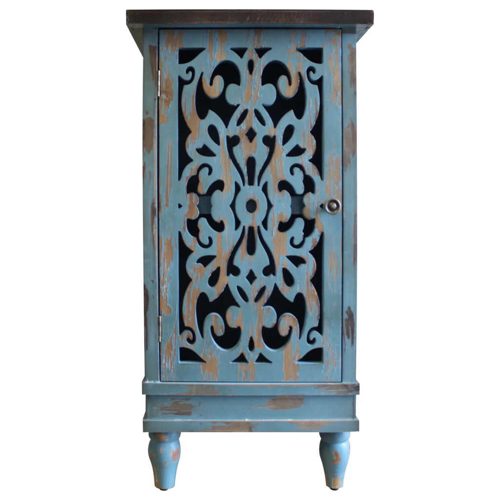 Teal Wooden End Table with Carved Legs O599650