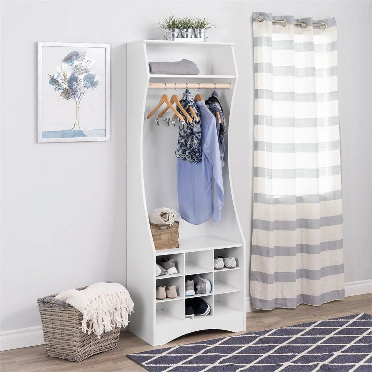 White Engineered Wood Wardrobe with Shoe Storage P13369