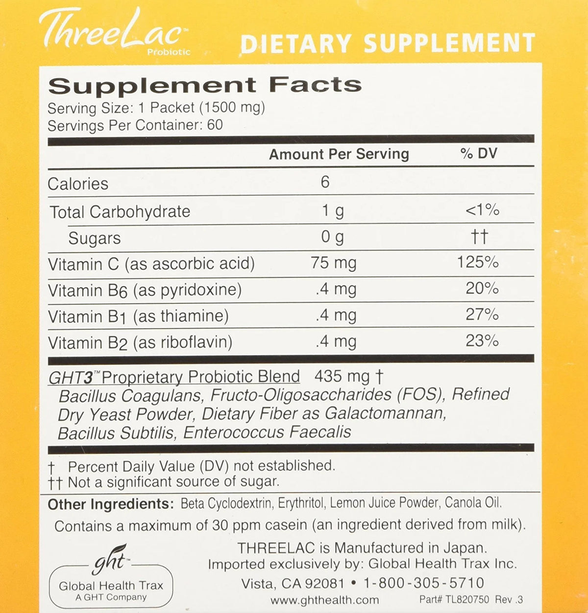 Probiotic Dietary Supplement Lemon Flavor 60 Packets B714545