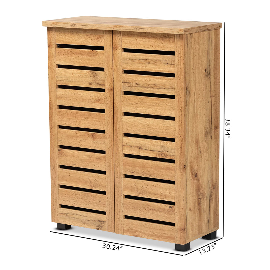 Oak Brown Finished Wood 2-Door Shoe Storage Cabinet N8205